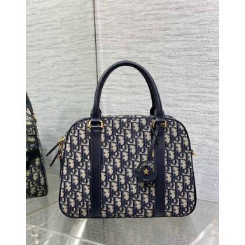 Dior Large D-Vibe Bowling Bag in Blue Oblique Jacquard 2024 (XXG-240523038)