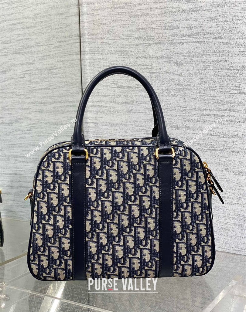 Dior Large D-Vibe Bowling Bag in Blue Oblique Jacquard 2024 (XXG-240523038)