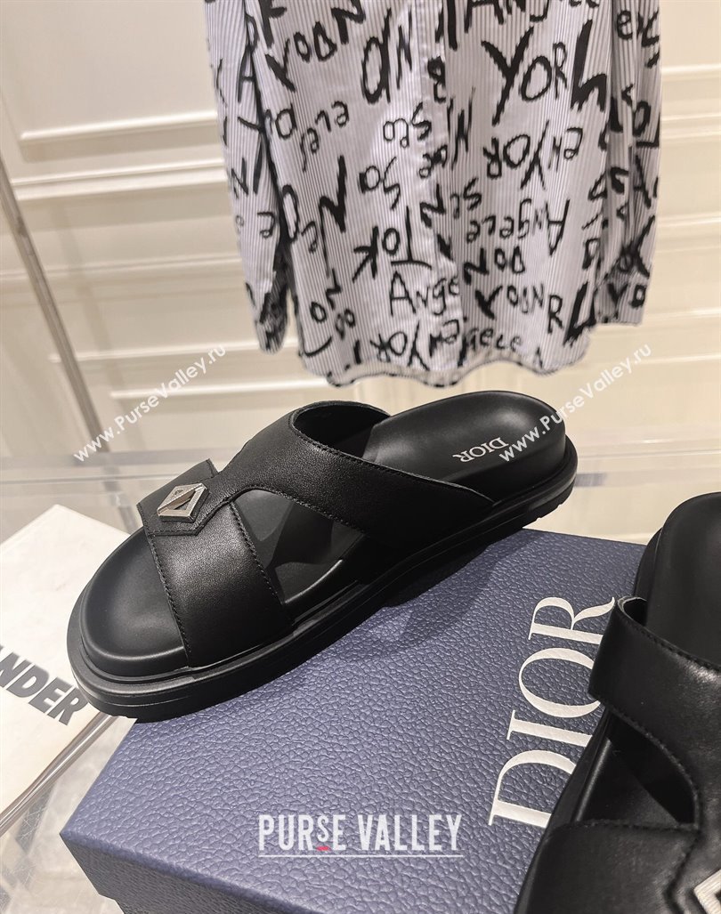 Dior Mens Aqua CD Slide Sandals in Black Calfskin 2024 0604 (MD-240604008)