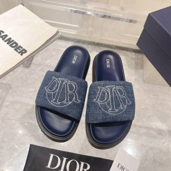 Dior Mens Aqua Slide Sandals in Blue Quilted Denim 2024 (MD-240604011)