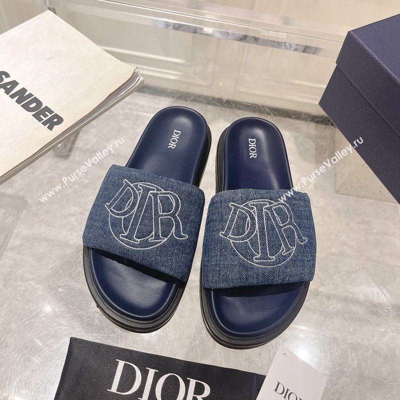 Dior Mens Aqua Slide Sandals in Blue Quilted Denim 2024 (MD-240604011)