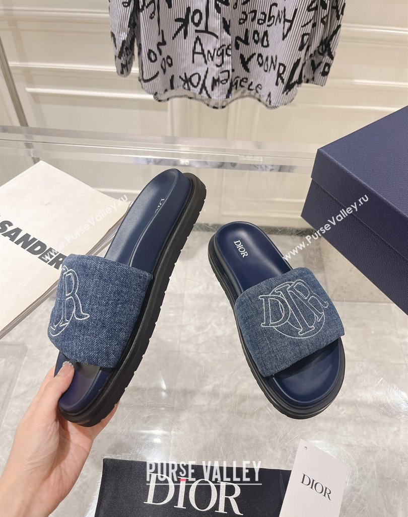 Dior Mens Aqua Slide Sandals in Blue Quilted Denim 2024 (MD-240604011)