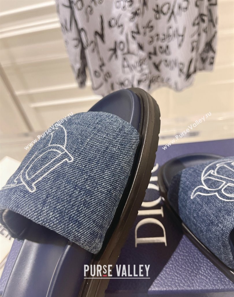 Dior Mens Aqua Slide Sandals in Blue Quilted Denim 2024 (MD-240604011)