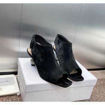 Dior La Cigale Satin Heel Ankle Boots 5.5cm with Open Toe and Strass Black 2024 0604 (MD-240604015)