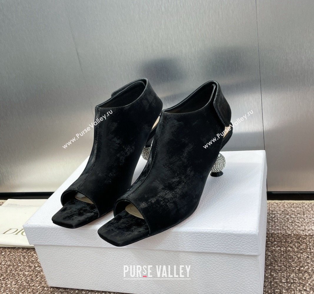 Dior La Cigale Satin Heel Ankle Boots 5.5cm with Open Toe and Strass Black 2024 0604 (MD-240604015)