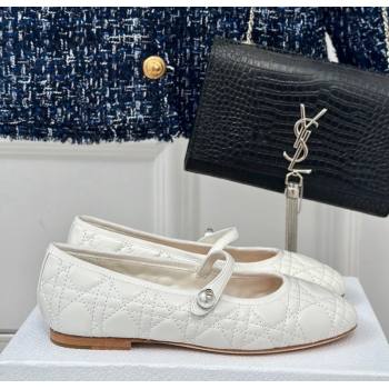 Dior Mary Janes Ballet Flats in Quilted Cannage Calfskin White 2024 (MD-240604019)