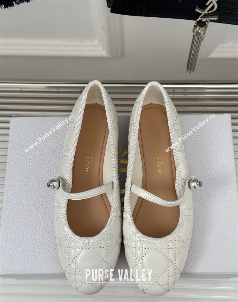 Dior Mary Janes Ballet Flats in Quilted Cannage Calfskin White 2024 (MD-240604019)