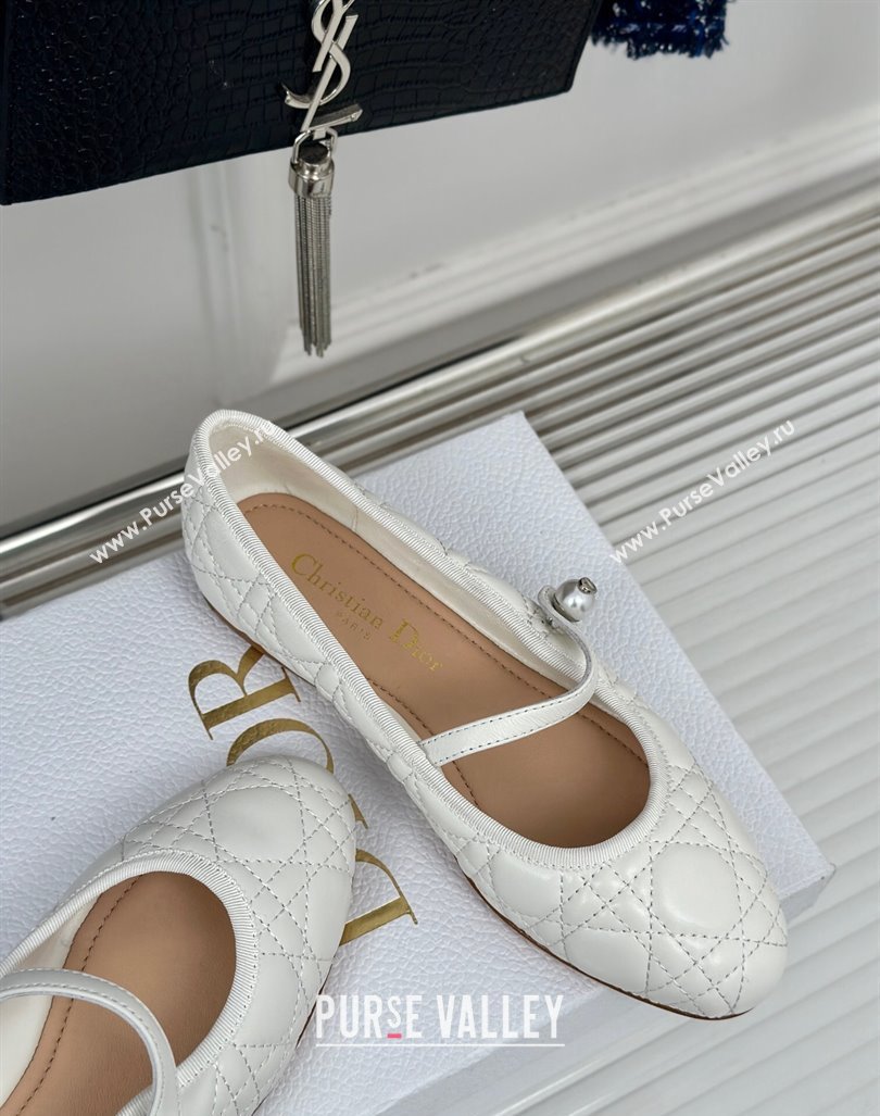 Dior Mary Janes Ballet Flats in Quilted Cannage Calfskin White 2024 (MD-240604019)