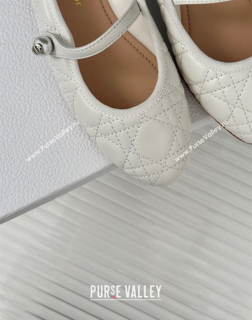 Dior Mary Janes Ballet Flats in Quilted Cannage Calfskin White 2024 (MD-240604019)