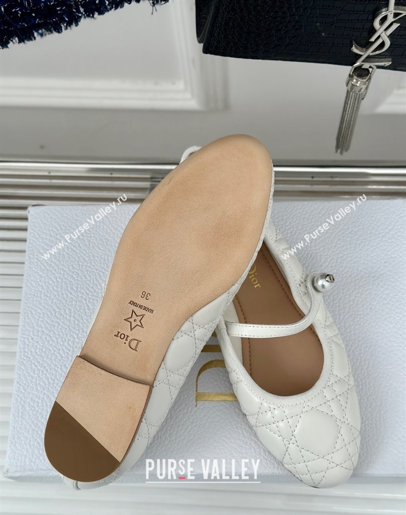 Dior Mary Janes Ballet Flats in Quilted Cannage Calfskin White 2024 (MD-240604019)