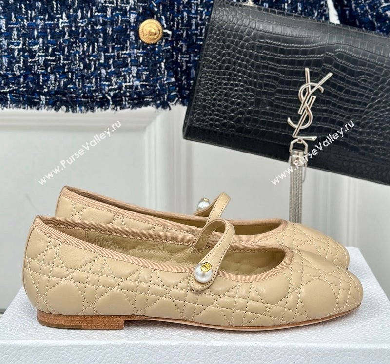 Dior Mary Janes Ballet Flats in Quilted Cannage Calfskin Beige 2024 (MD-240604020)