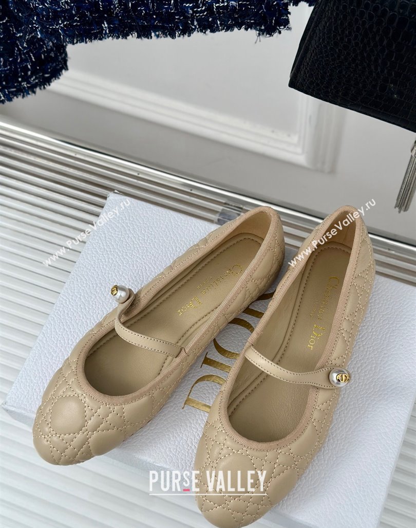 Dior Mary Janes Ballet Flats in Quilted Cannage Calfskin Beige 2024 (MD-240604020)