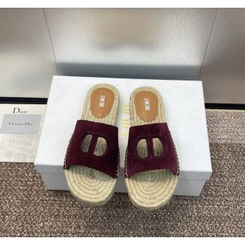 Dior D-Club Flat Espadrille Slide Sandals in CD Suede Dark Brown 2024 0604 (MD-240604021)