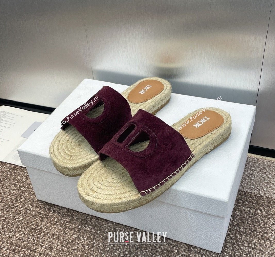 Dior D-Club Flat Espadrille Slide Sandals in CD Suede Dark Brown 2024 0604 (MD-240604021)