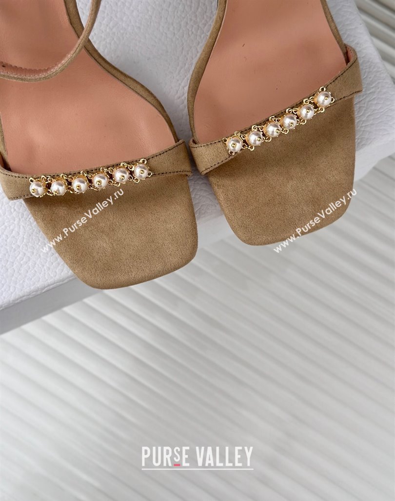 Dior Suede High Heel Sandals 10cm with Pearls Beige 2024 0604 (MD-240604003)