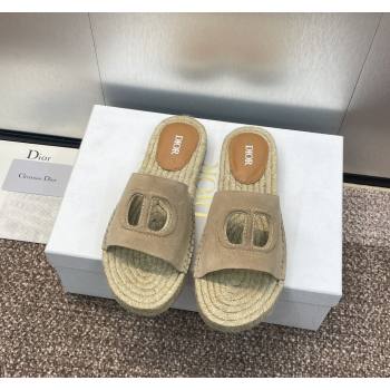 Dior D-Club Flat Espadrille Slide Sandals in CD Suede Beige 2024 0604 (MD-240604022)