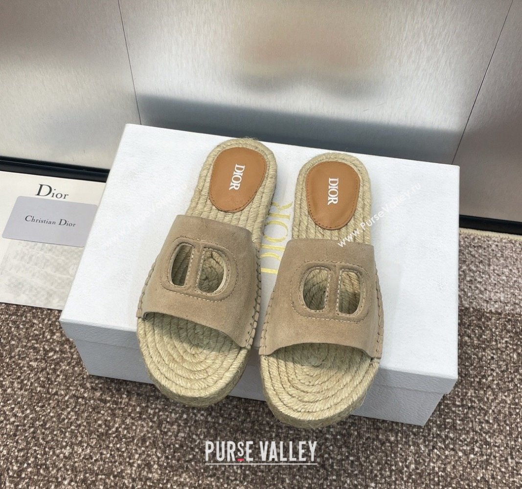 Dior D-Club Flat Espadrille Slide Sandals in CD Suede Beige 2024 0604 (MD-240604022)