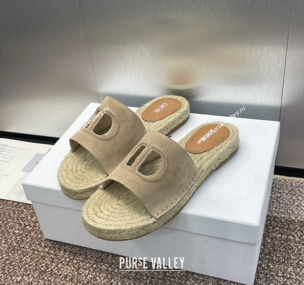 Dior D-Club Flat Espadrille Slide Sandals in CD Suede Beige 2024 0604 (MD-240604022)