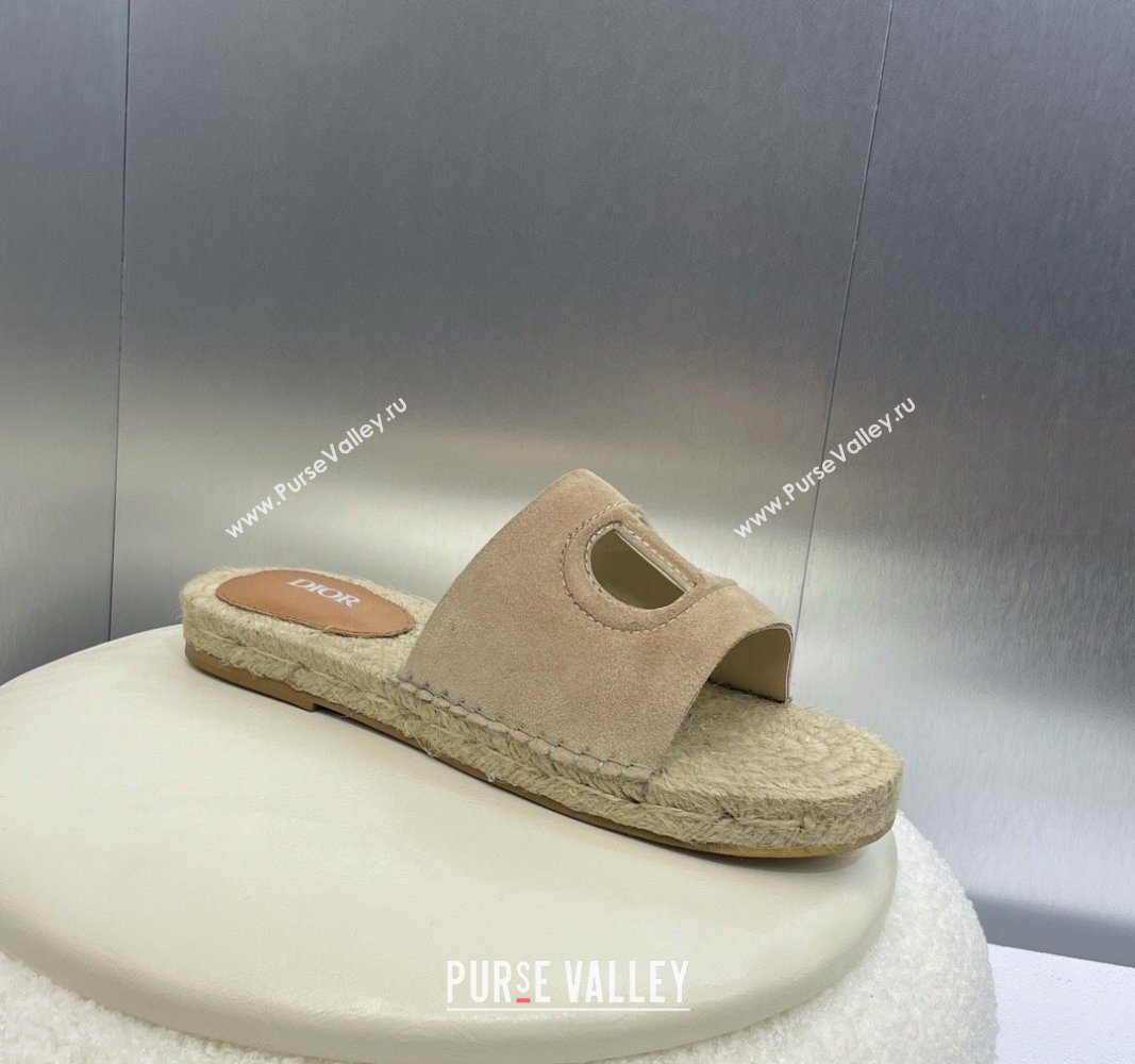 Dior D-Club Flat Espadrille Slide Sandals in CD Suede Beige 2024 0604 (MD-240604022)