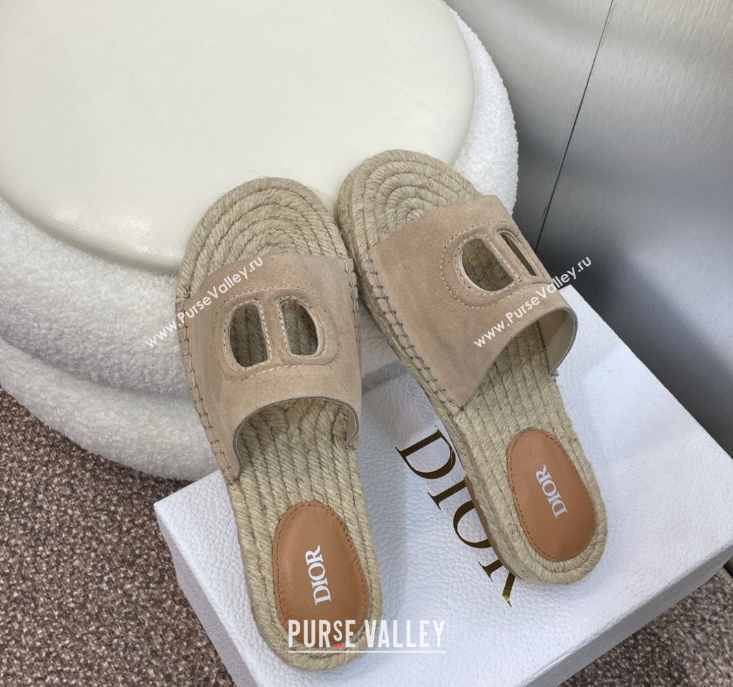 Dior D-Club Flat Espadrille Slide Sandals in CD Suede Beige 2024 0604 (MD-240604022)