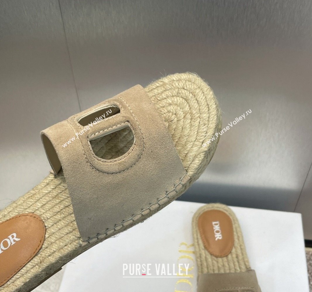 Dior D-Club Flat Espadrille Slide Sandals in CD Suede Beige 2024 0604 (MD-240604022)