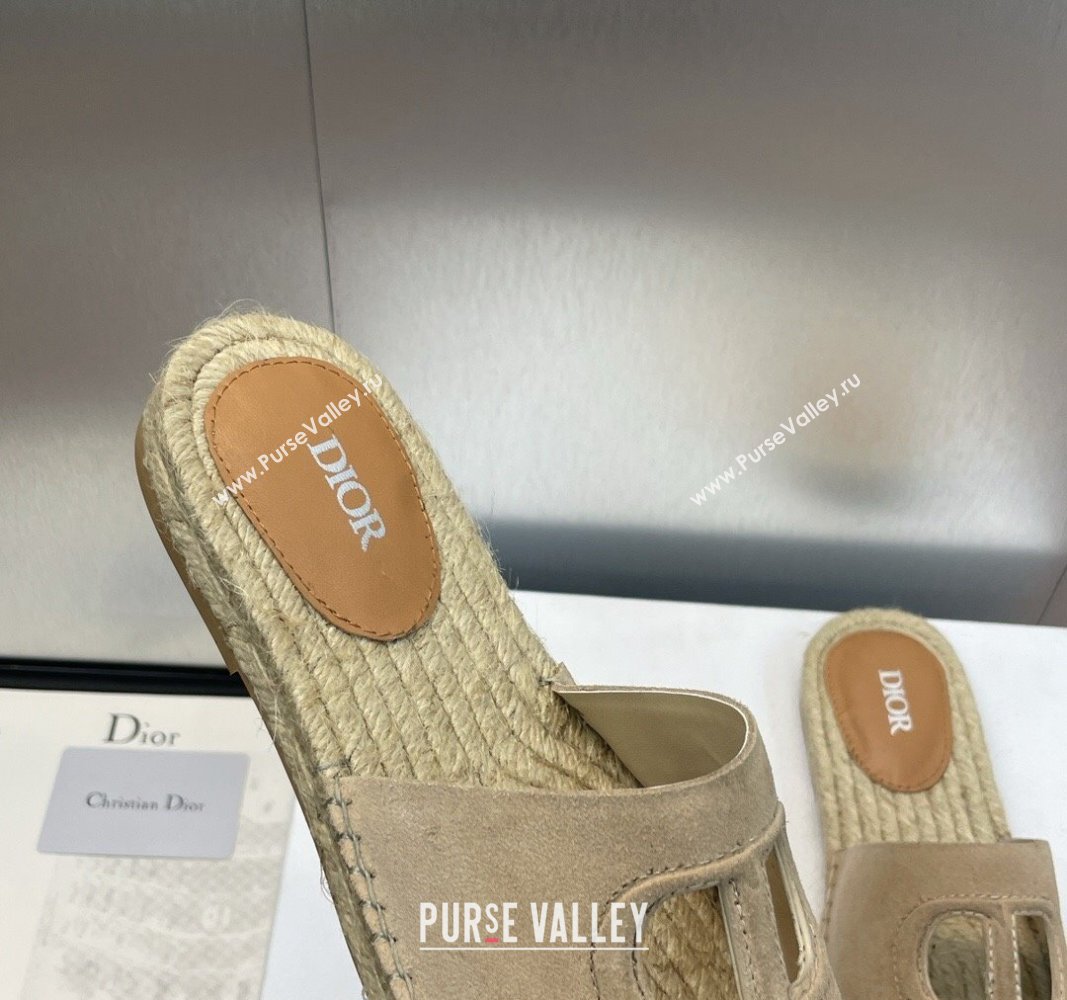 Dior D-Club Flat Espadrille Slide Sandals in CD Suede Beige 2024 0604 (MD-240604022)