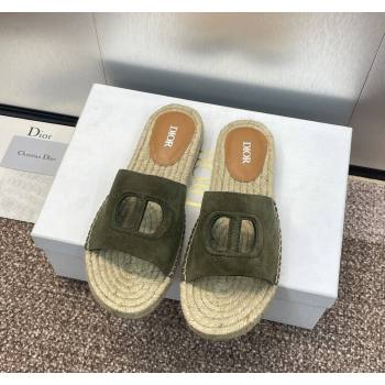 Dior D-Club Flat Espadrille Slide Sandals in CD Suede Green 2024 0604 (MD-240604023)