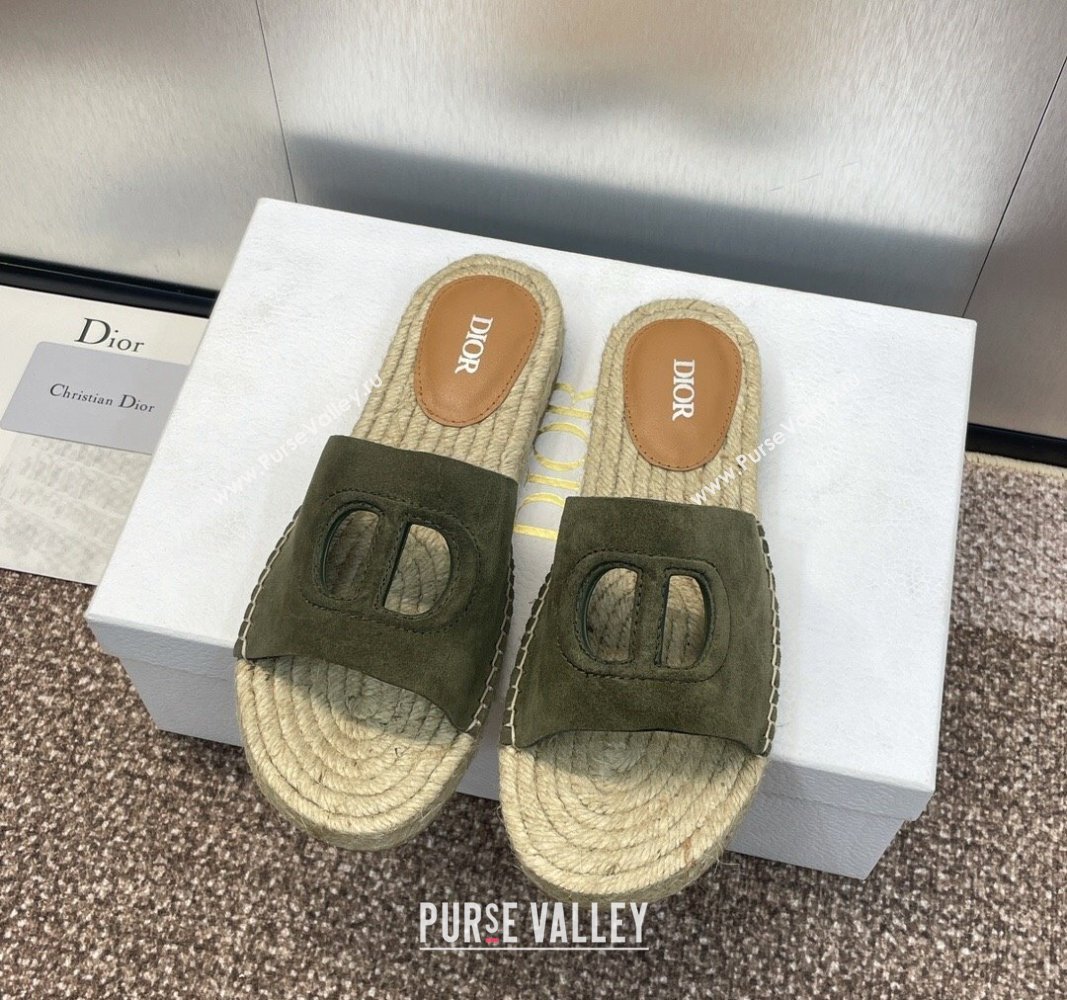 Dior D-Club Flat Espadrille Slide Sandals in CD Suede Green 2024 0604 (MD-240604023)