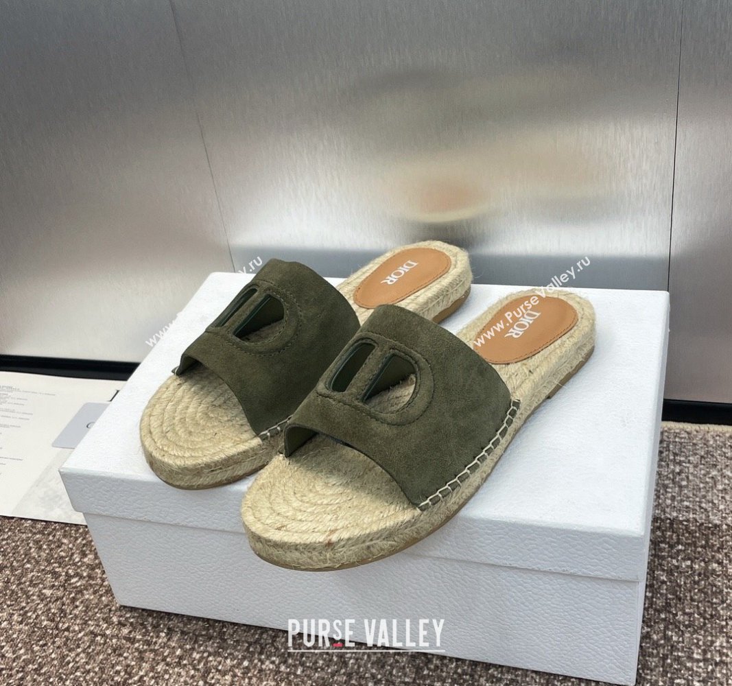 Dior D-Club Flat Espadrille Slide Sandals in CD Suede Green 2024 0604 (MD-240604023)