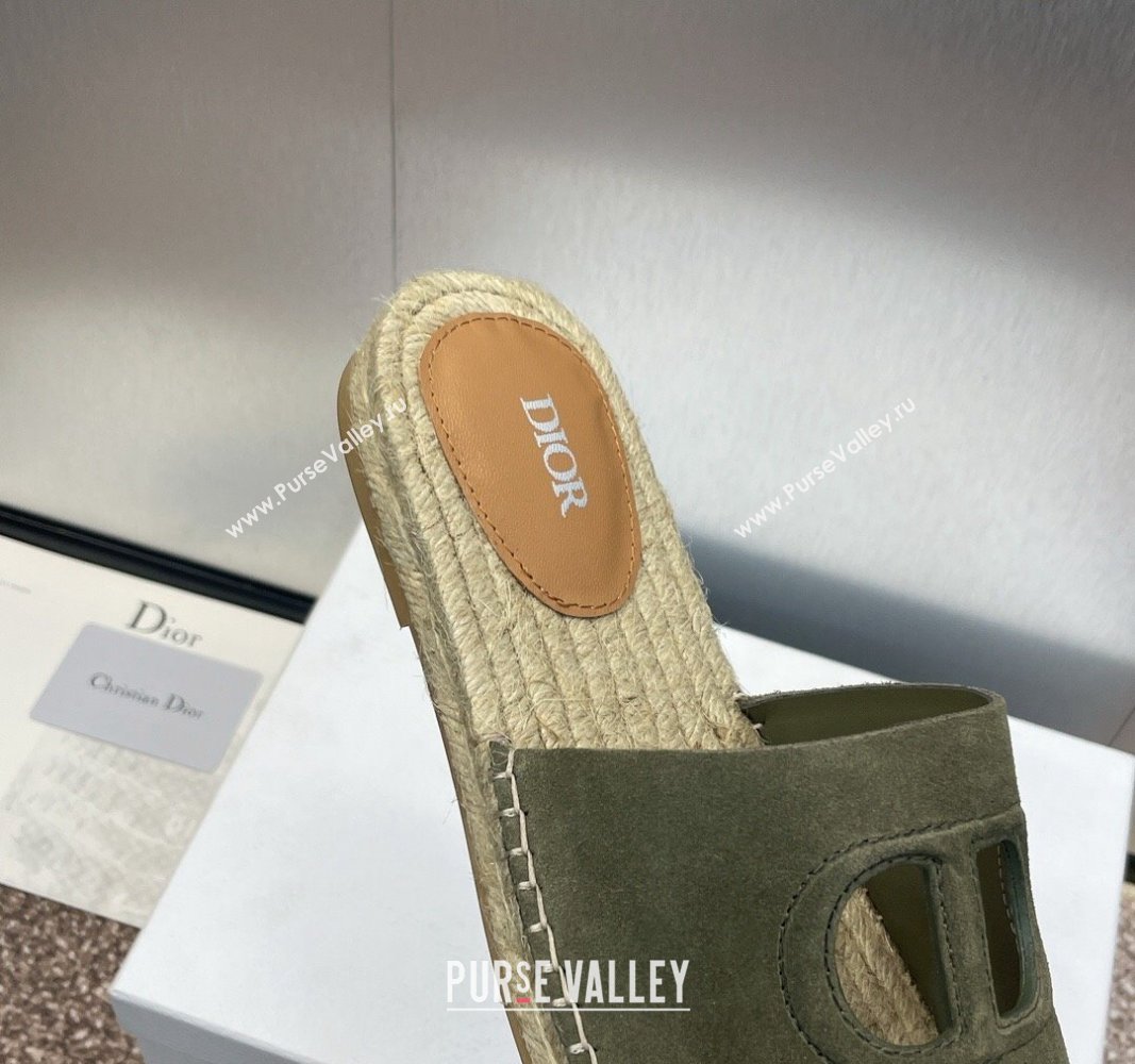 Dior D-Club Flat Espadrille Slide Sandals in CD Suede Green 2024 0604 (MD-240604023)