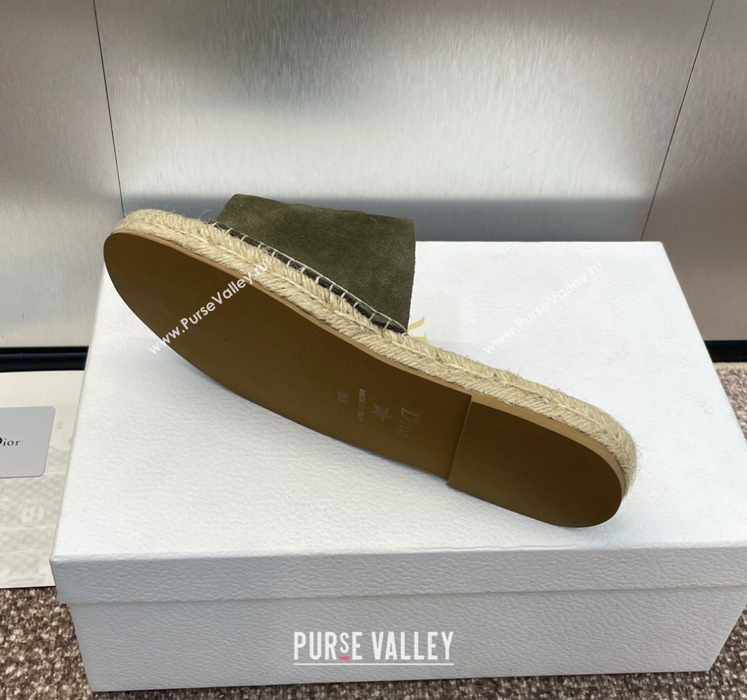 Dior D-Club Flat Espadrille Slide Sandals in CD Suede Green 2024 0604 (MD-240604023)