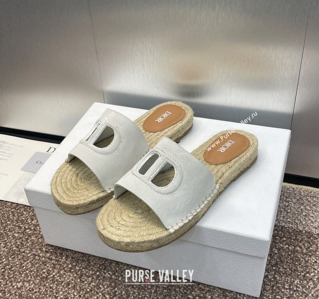 Dior D-Club Flat Espadrille Slide Sandals in CD Suede Light Grey 2024 0604 (MD-240604024)