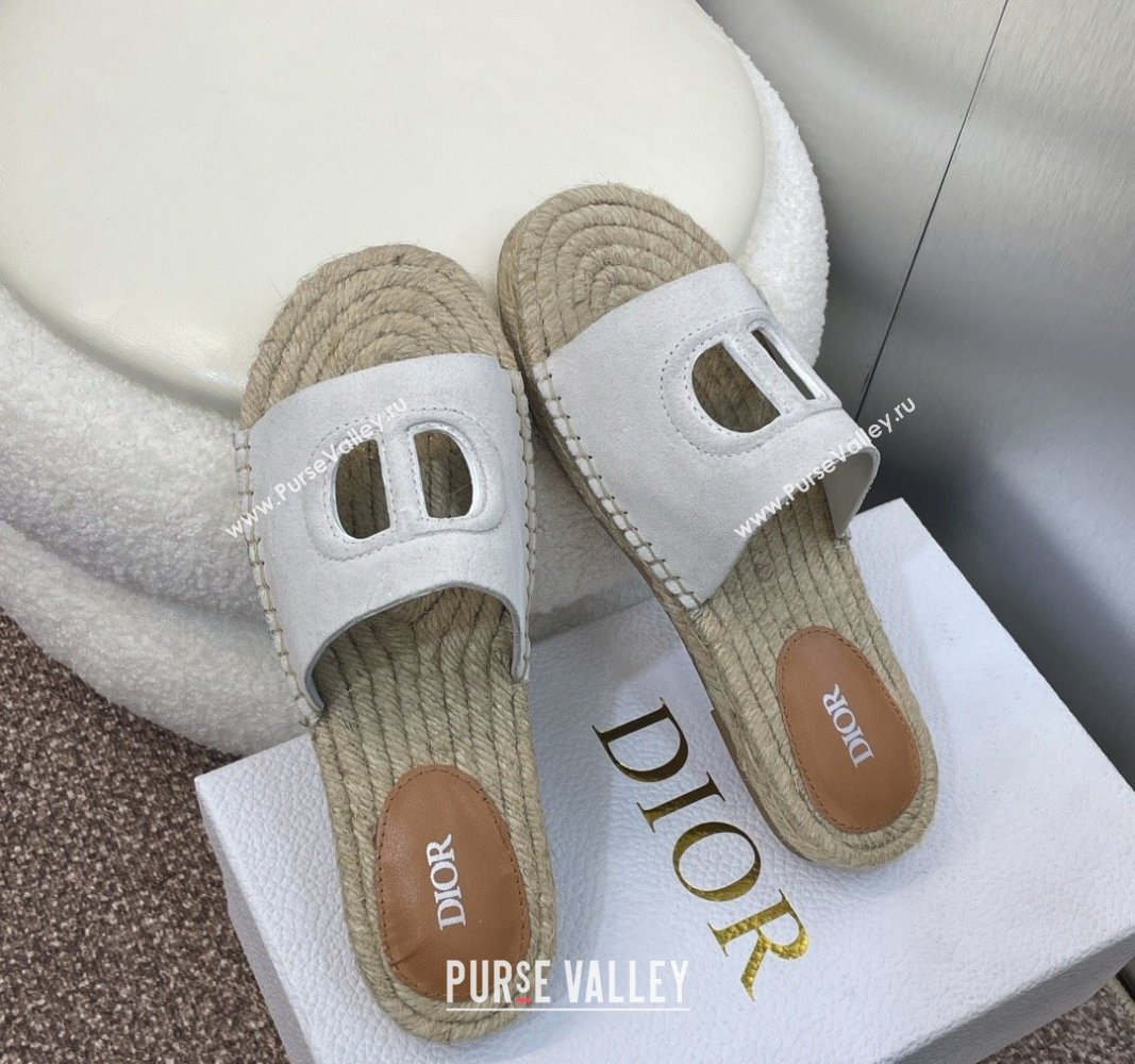 Dior D-Club Flat Espadrille Slide Sandals in CD Suede Light Grey 2024 0604 (MD-240604024)