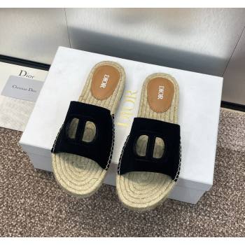 Dior D-Club Flat Espadrille Slide Sandals in CD Suede Black 2024 0604 (MD-240604025)