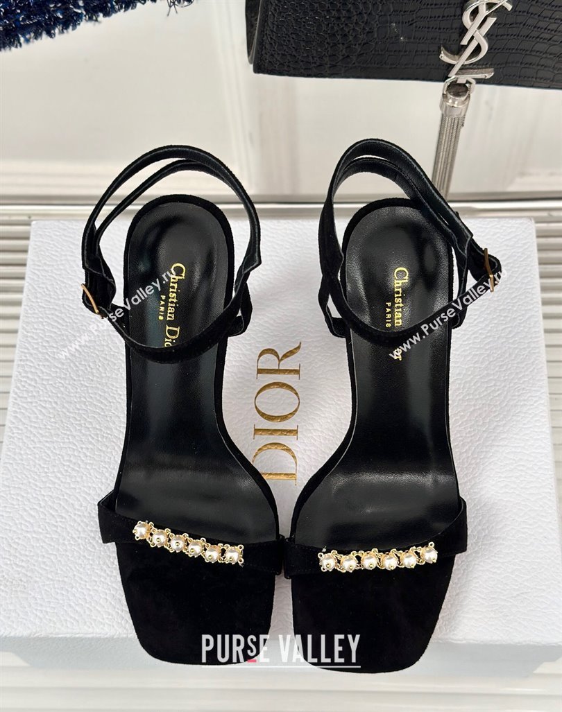 Dior Suede High Heel Sandals 10cm with Pearls Black 2024 0604 (MD-240604004)