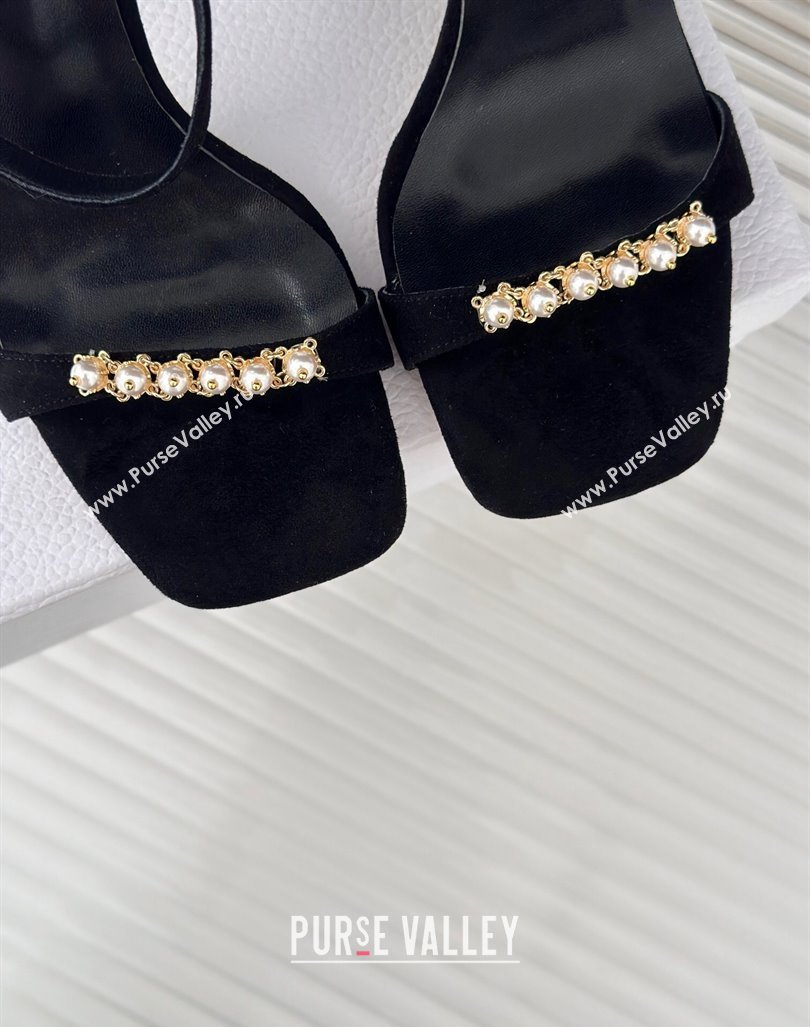 Dior Suede High Heel Sandals 10cm with Pearls Black 2024 0604 (MD-240604004)