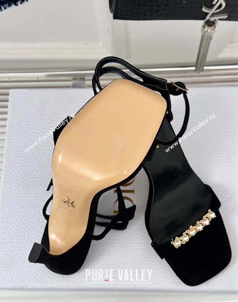 Dior Suede High Heel Sandals 10cm with Pearls Black 2024 0604 (MD-240604004)