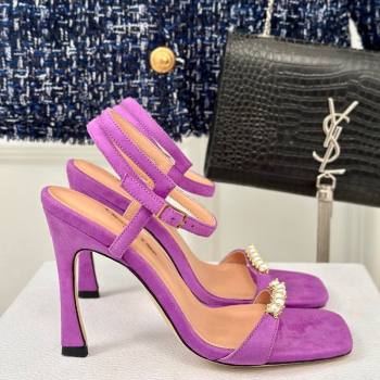 Dior Suede High Heel Sandals 10cm with Pearls Purple 2024 0604 (MD-240604005)