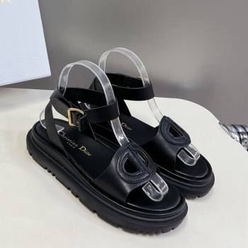 Dior D-Club Sandals with Ankle Strap in Calfskin Leather Black 2024 0604 (SS-240604026)
