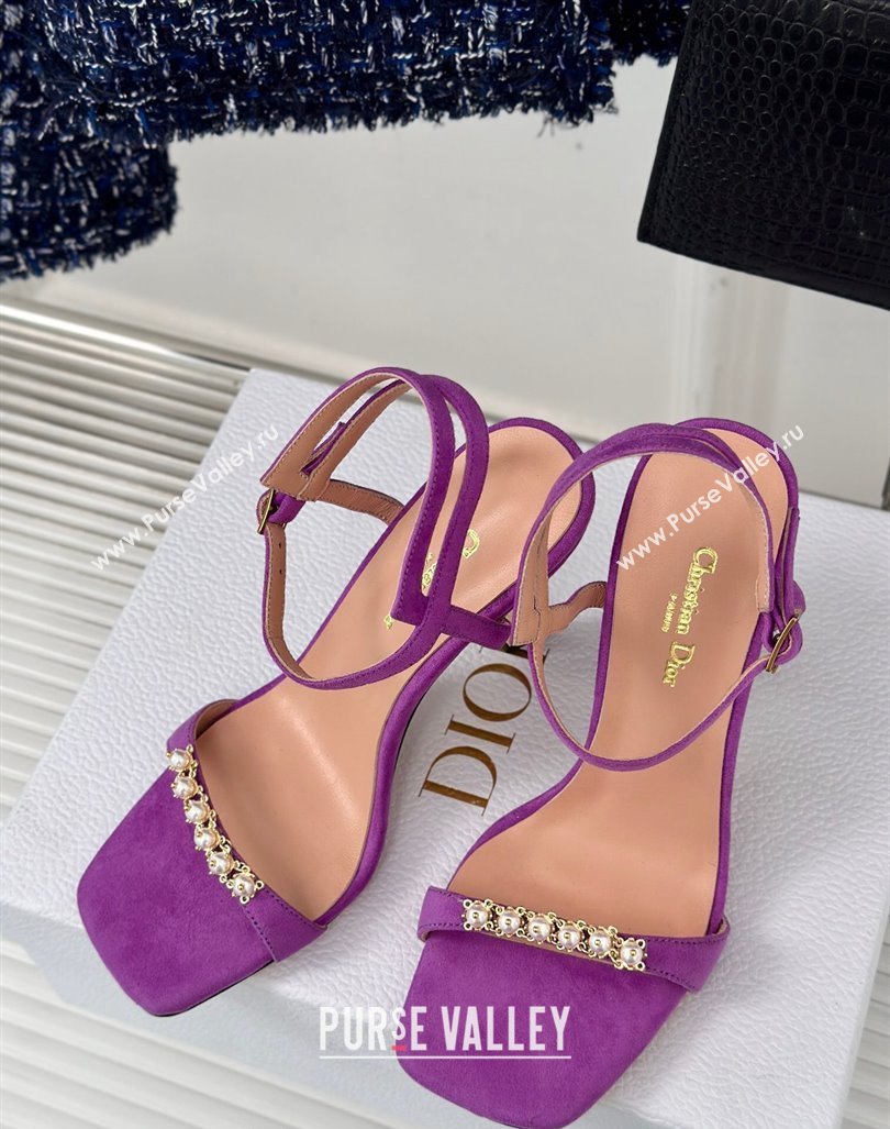 Dior Suede High Heel Sandals 10cm with Pearls Purple 2024 0604 (MD-240604005)