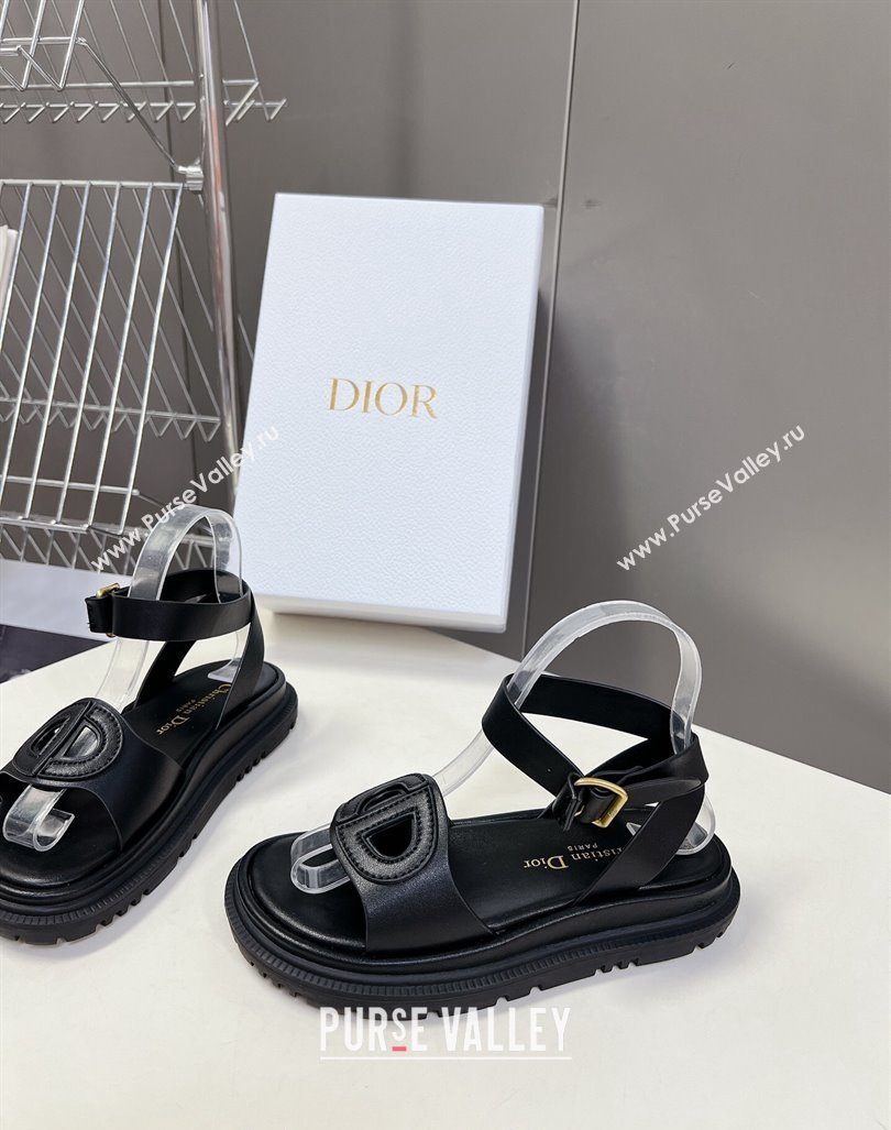 Dior D-Club Sandals with Ankle Strap in Calfskin Leather Black 2024 0604 (SS-240604026)