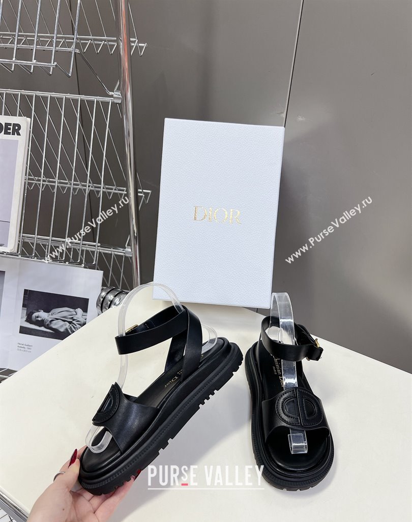 Dior D-Club Sandals with Ankle Strap in Calfskin Leather Black 2024 0604 (SS-240604026)