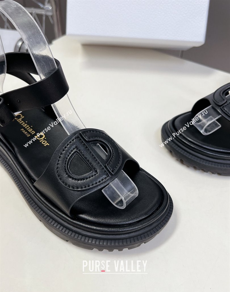 Dior D-Club Sandals with Ankle Strap in Calfskin Leather Black 2024 0604 (SS-240604026)