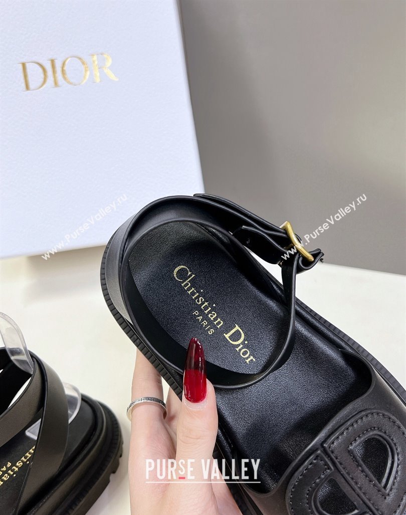 Dior D-Club Sandals with Ankle Strap in Calfskin Leather Black 2024 0604 (SS-240604026)