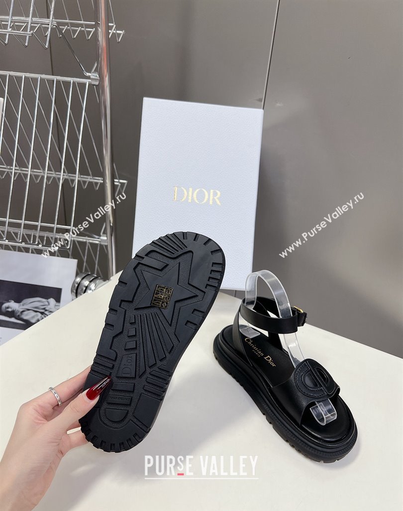 Dior D-Club Sandals with Ankle Strap in Calfskin Leather Black 2024 0604 (SS-240604026)