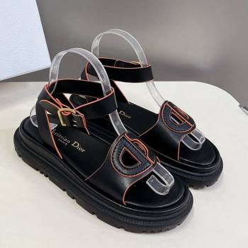 Dior D-Club Sandals with Ankle Strap in Calfskin Black/Orange 2024 0604 (SS-240604027)