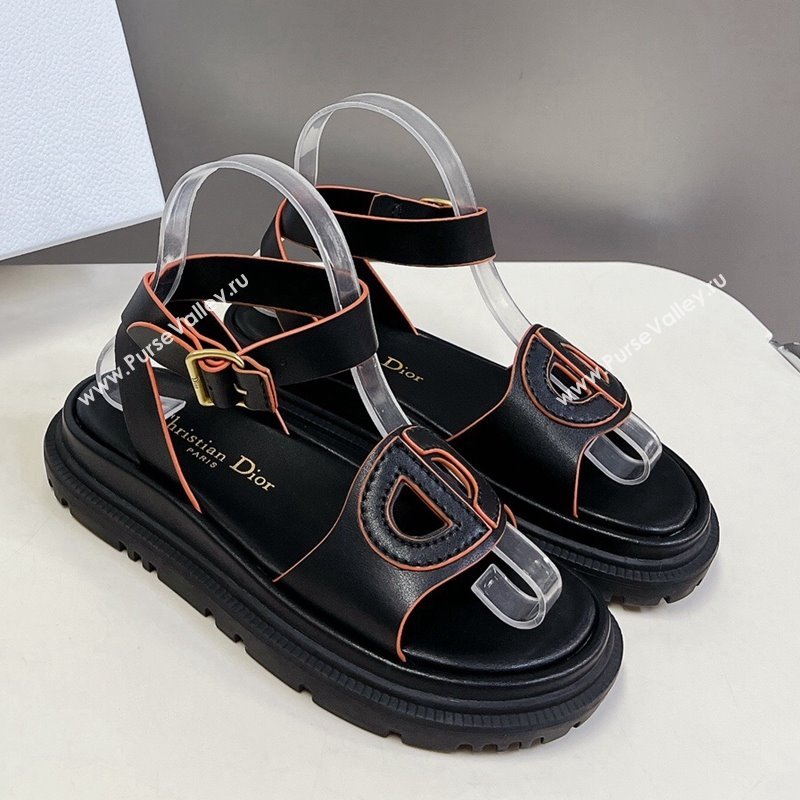 Dior D-Club Sandals with Ankle Strap in Calfskin Black/Orange 2024 0604 (SS-240604027)