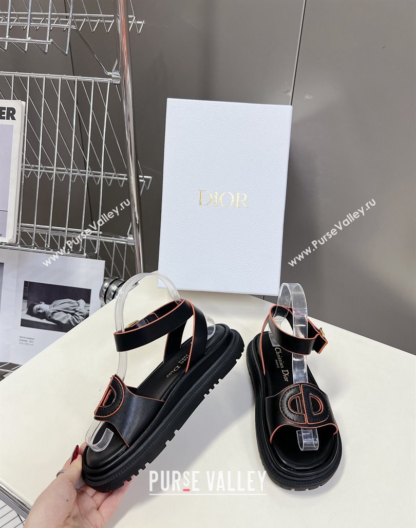 Dior D-Club Sandals with Ankle Strap in Calfskin Black/Orange 2024 0604 (SS-240604027)