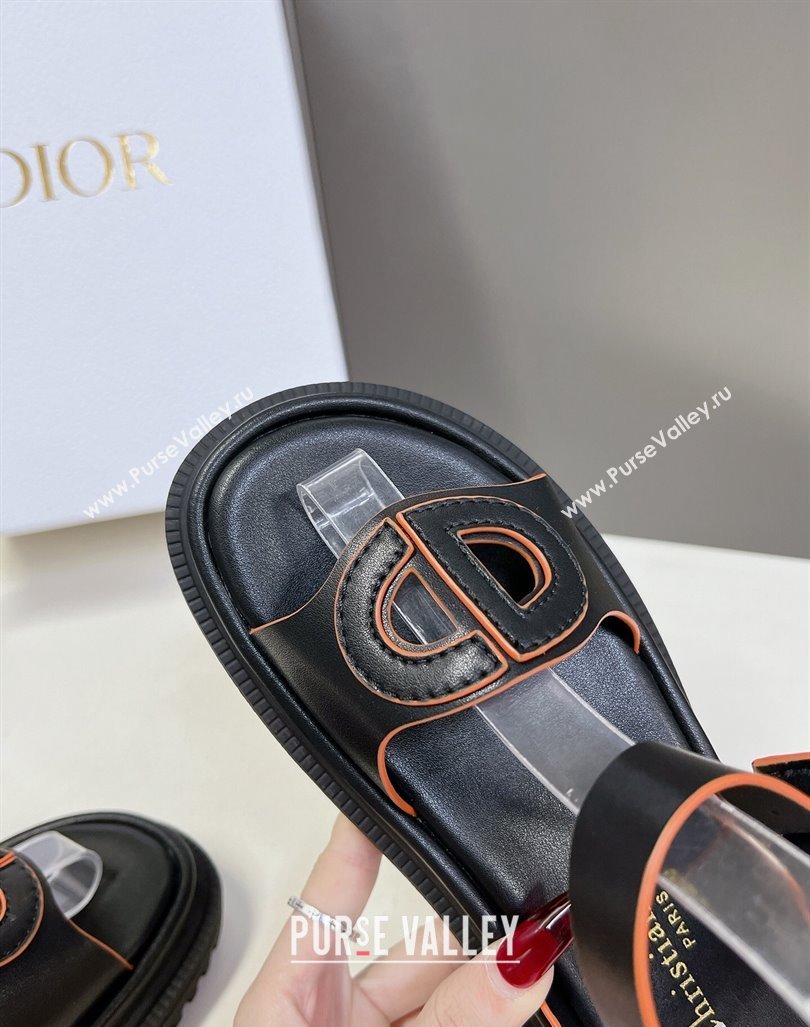 Dior D-Club Sandals with Ankle Strap in Calfskin Black/Orange 2024 0604 (SS-240604027)