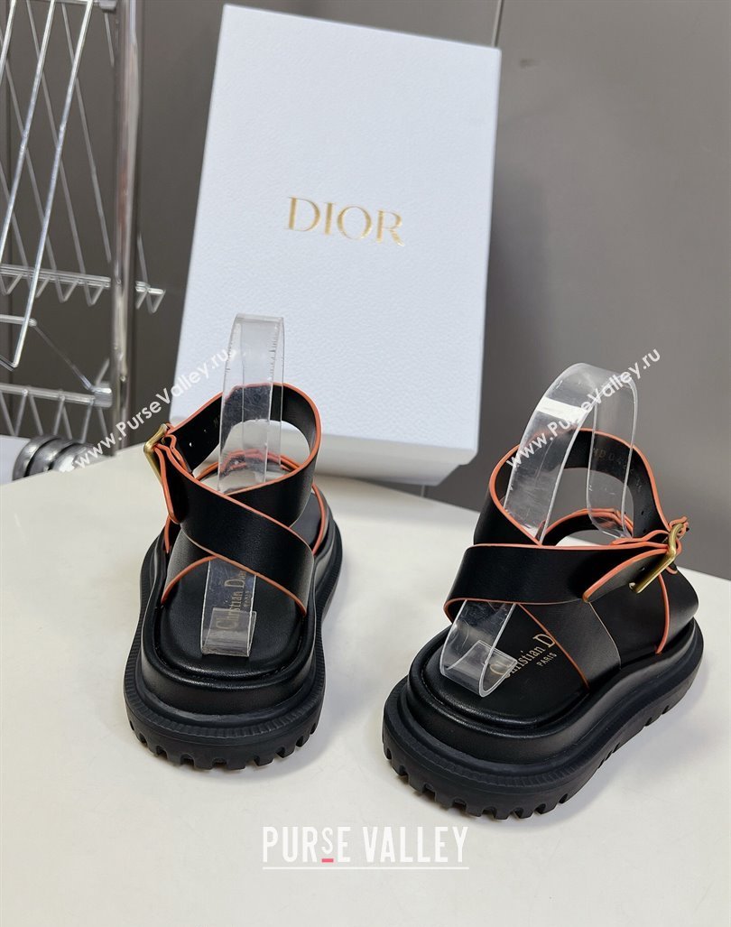 Dior D-Club Sandals with Ankle Strap in Calfskin Black/Orange 2024 0604 (SS-240604027)